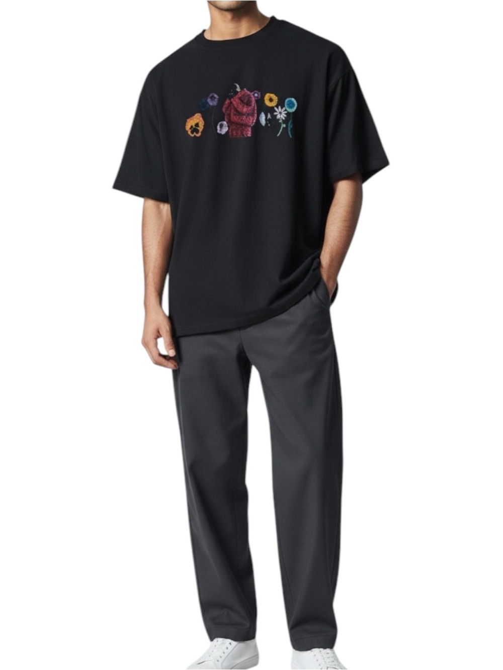 Regalia Kanye West Men's Black Graphic Crewneck Oversize Drop Shoulder T-Shirt